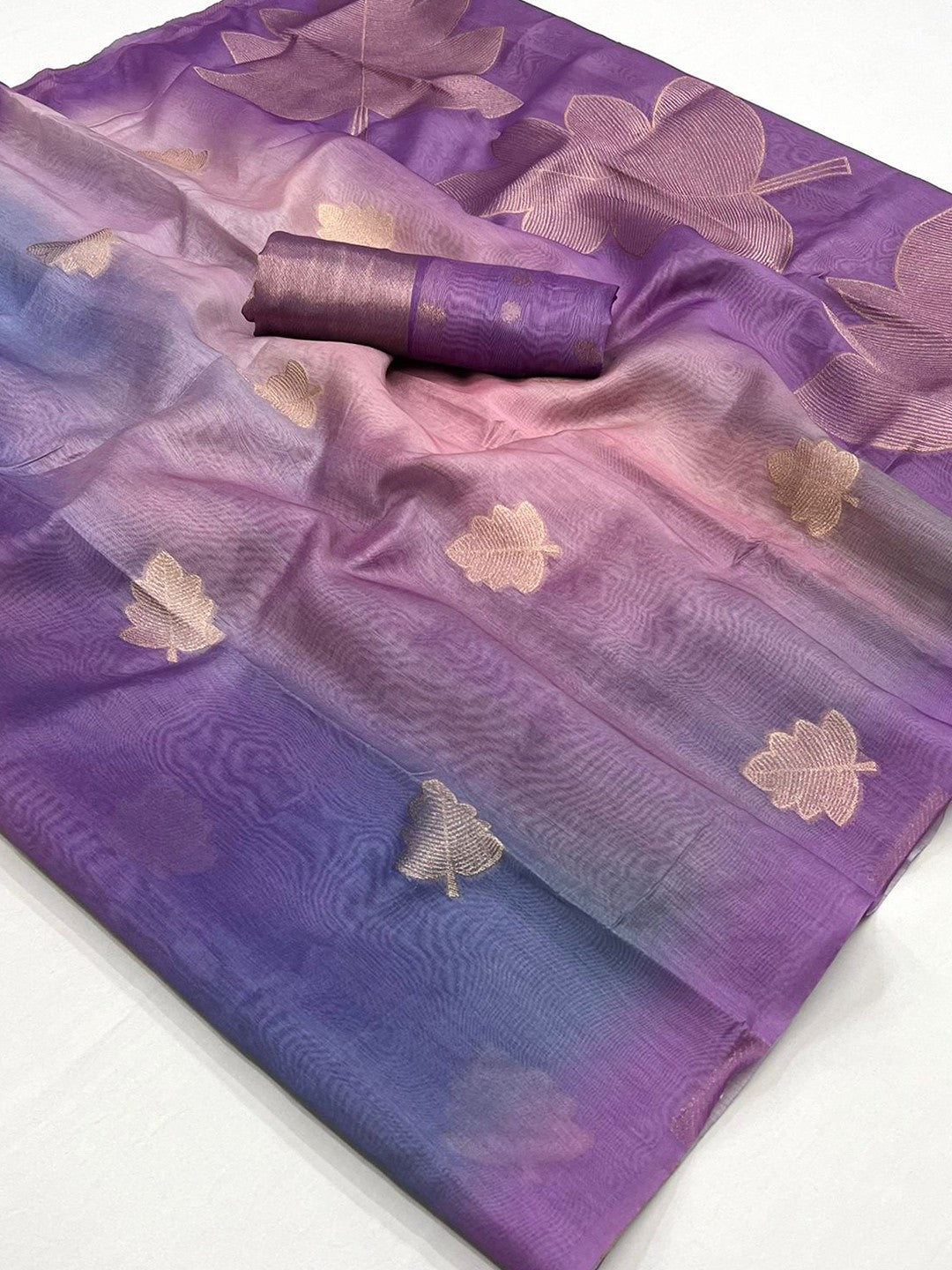 Ombre Khadi Silk Saree - Purple