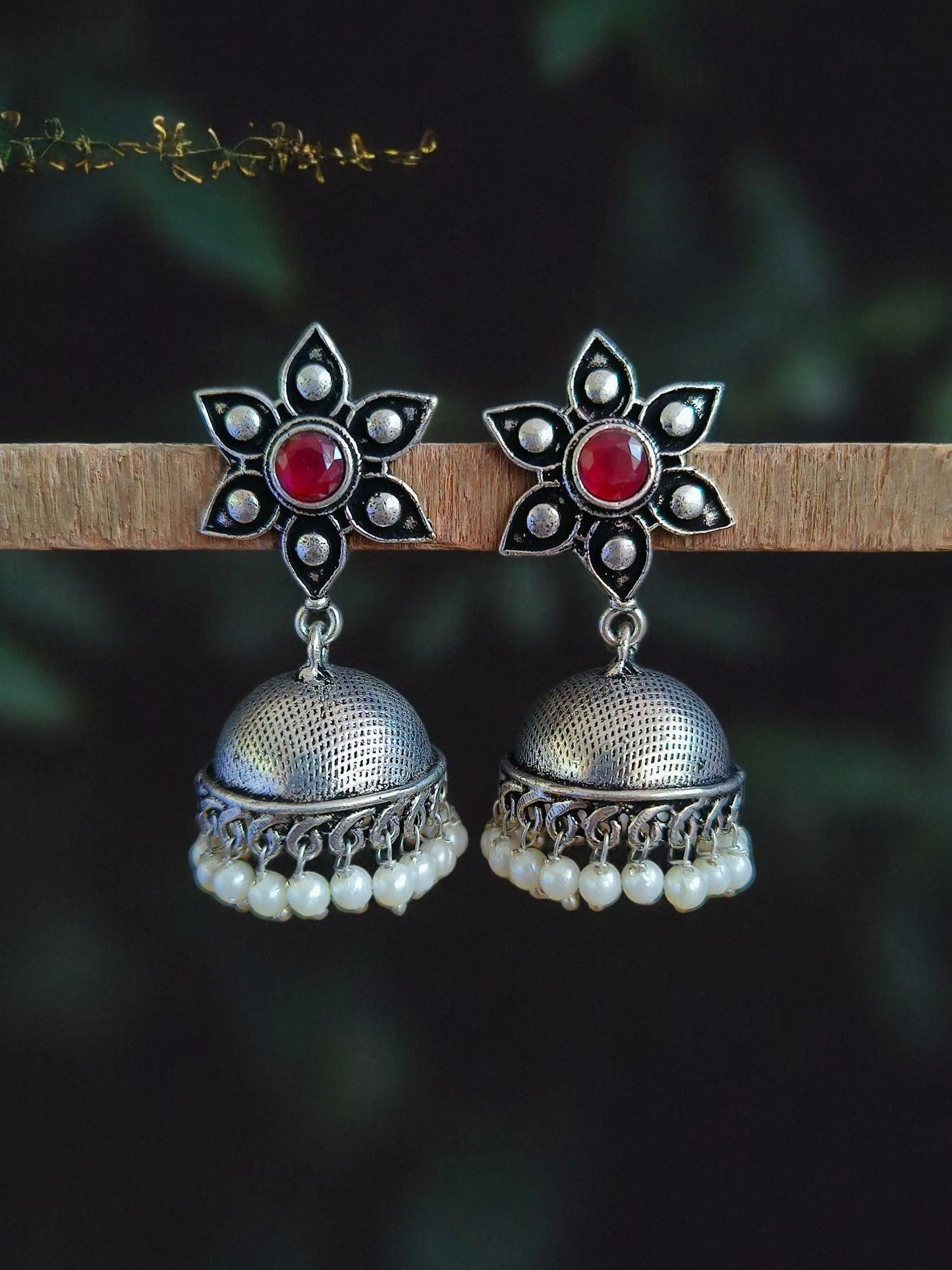 Floral Oxidised Jhumka