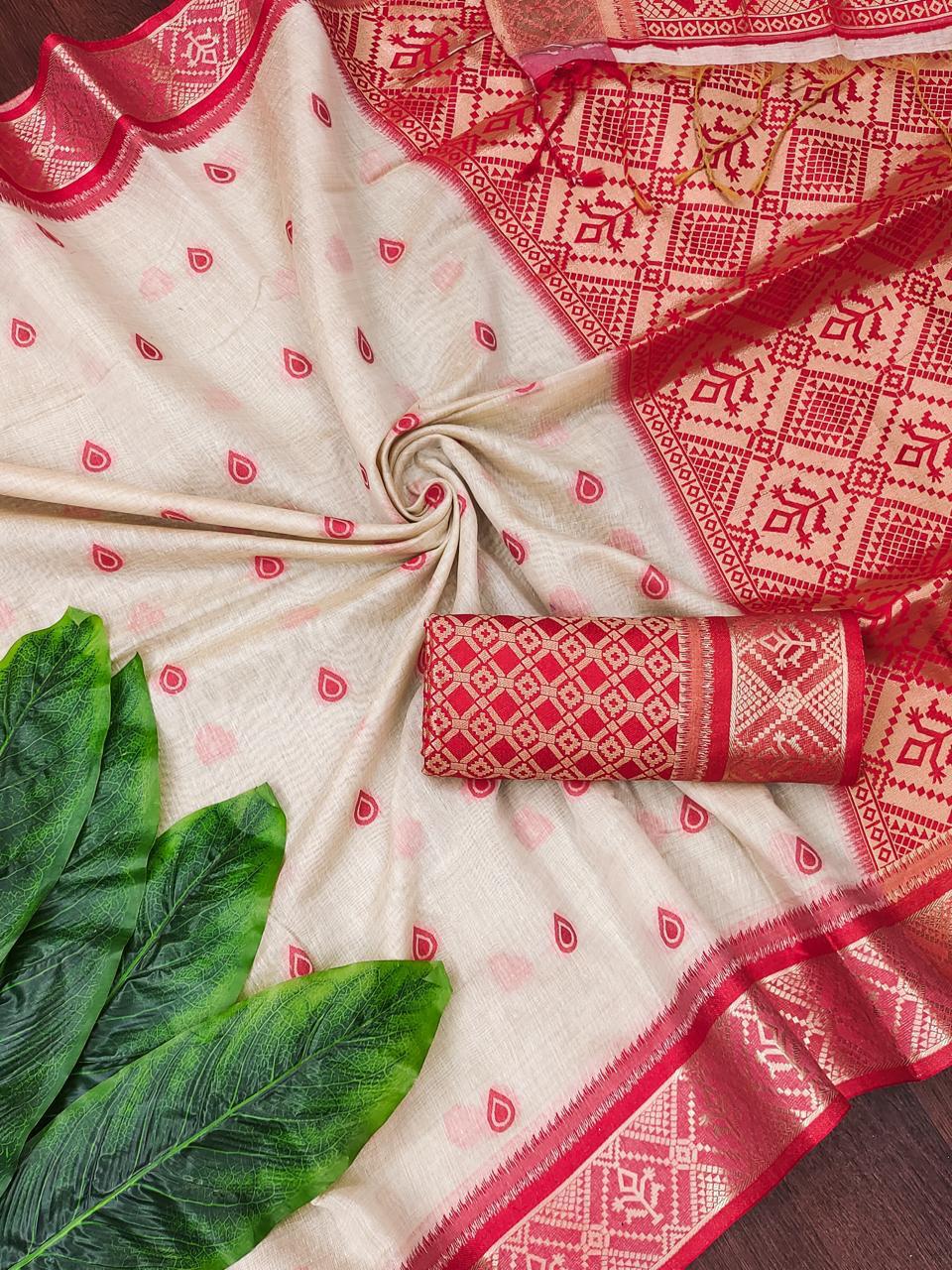 Jamdani Cotton Saree - Red