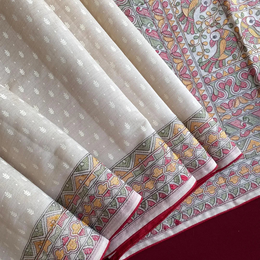 Embroidered Madhubani Pure Tussar Saree