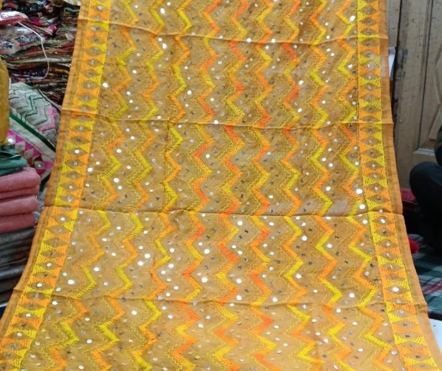 Thread Work Plain Yellow Dupatta