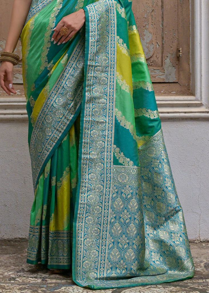 Stripes Woven Design Zari Banarasi Saree