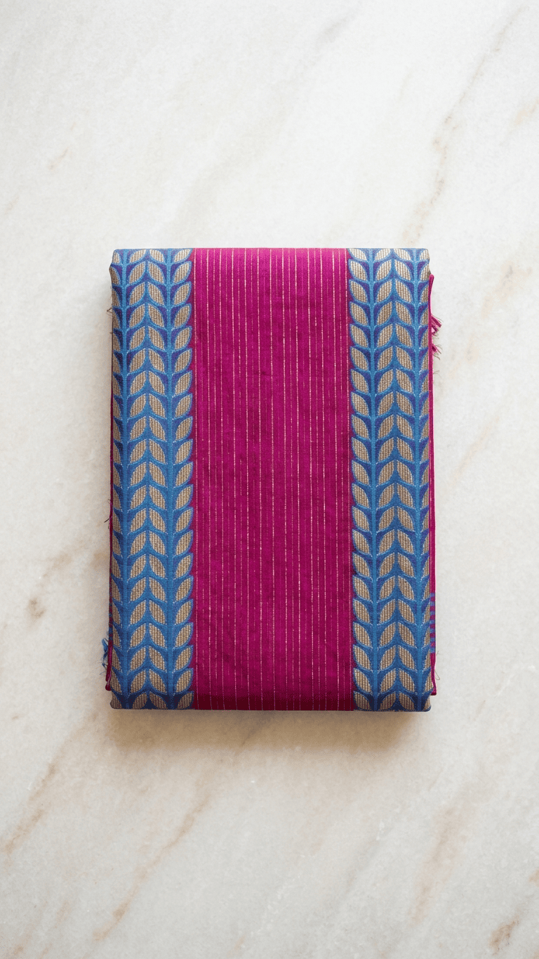 Katha Work Saree with Golden Zari Border