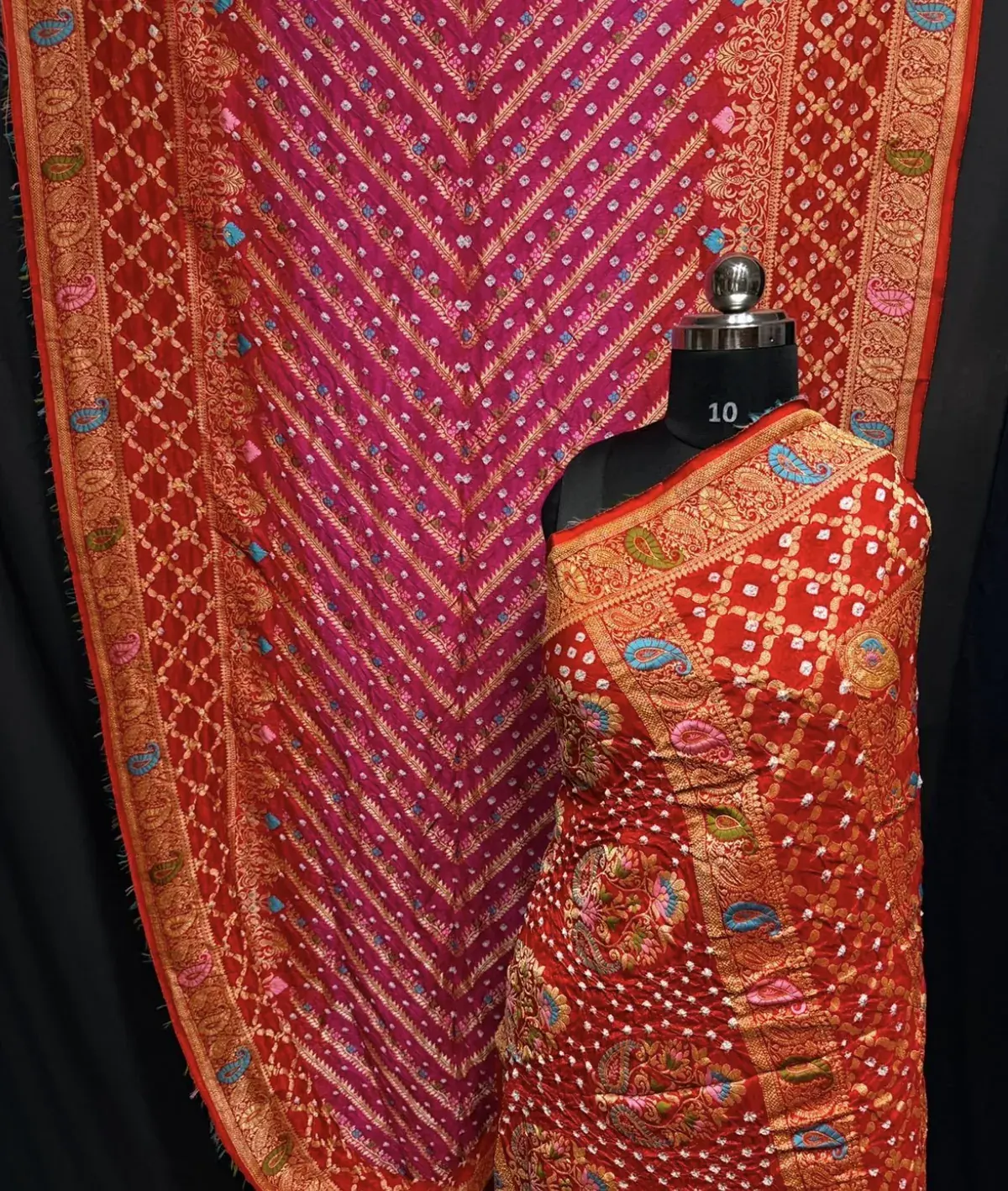 Pink Multicolor Hand Lehariya Bandhej Saree