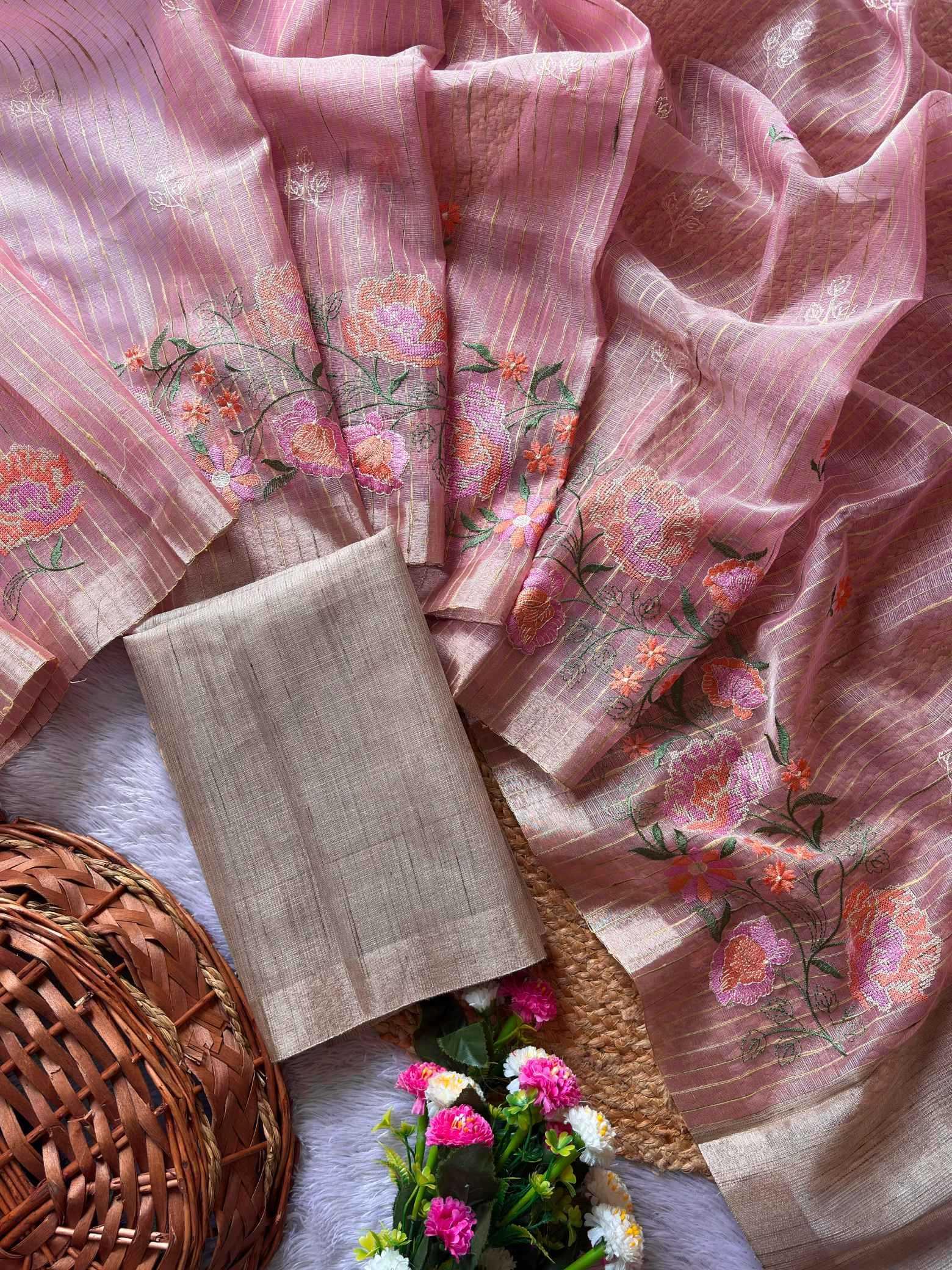 Pink Soft Tussar Silk Saree