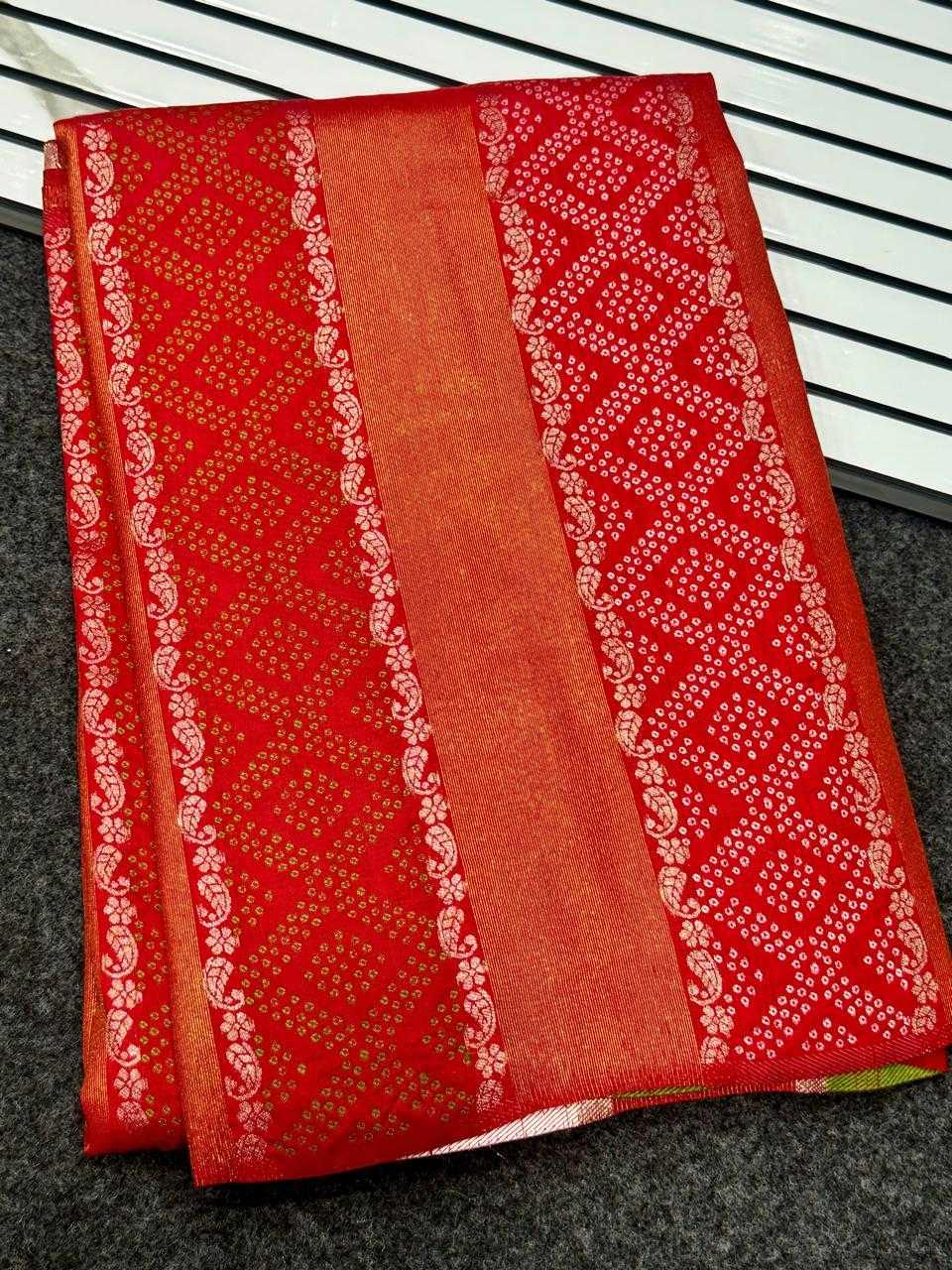 Red Bandhani Silk Saree