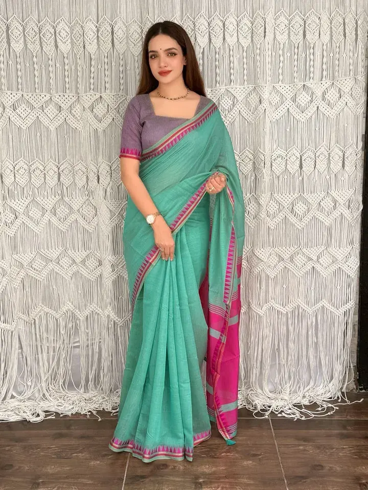 Linen Cotton Zari Motif Saree