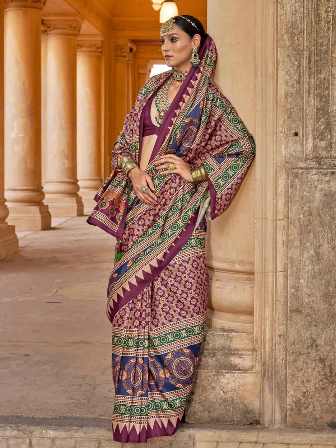 Multicolor Ajrakh Print Viscose Saree