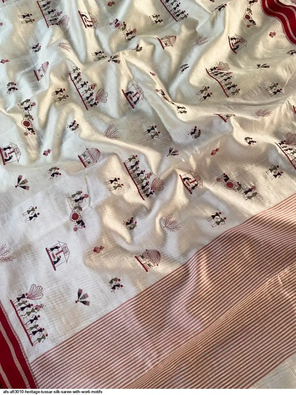 Red warli embroidery saree