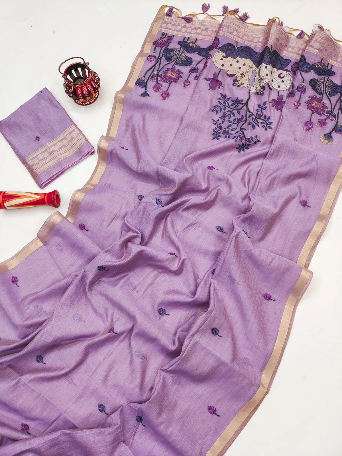 Violet Pichwai Pallu Saree Zari Muga Sarees