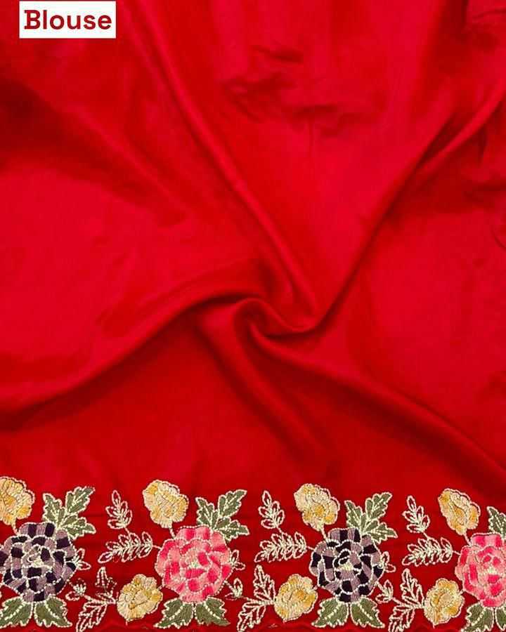 Elegant Embroidered Red Tussar Silk Saree