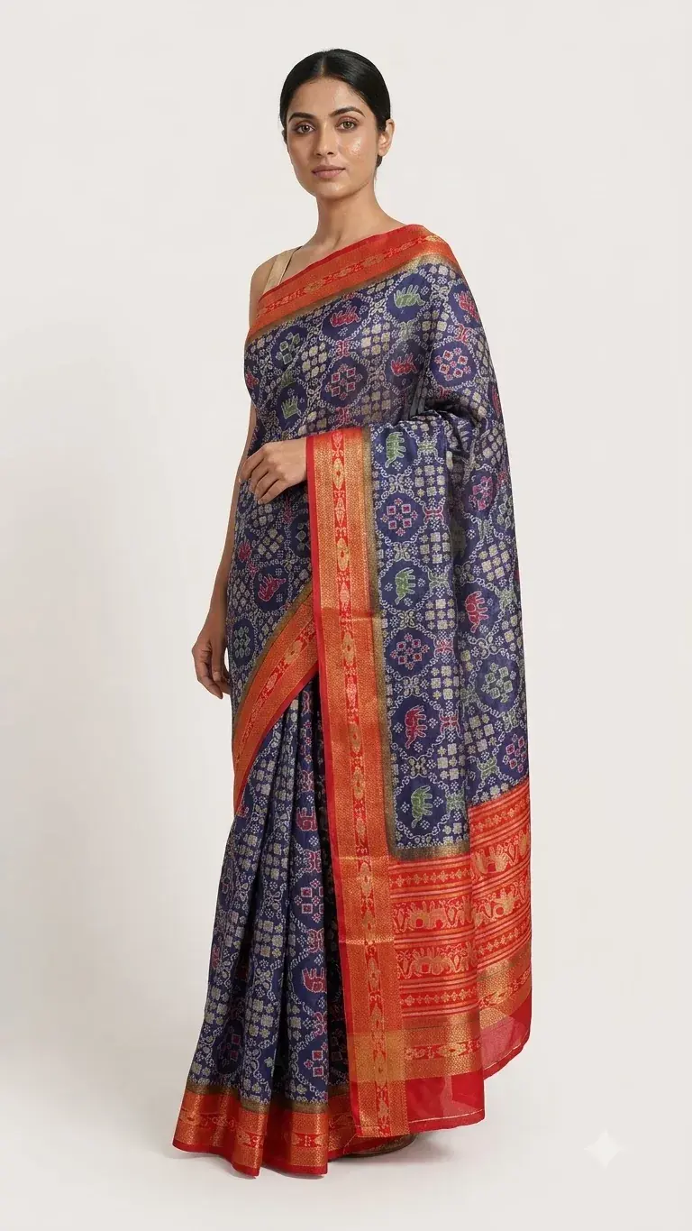 Blue Woven Patola Saree with Zari Border
