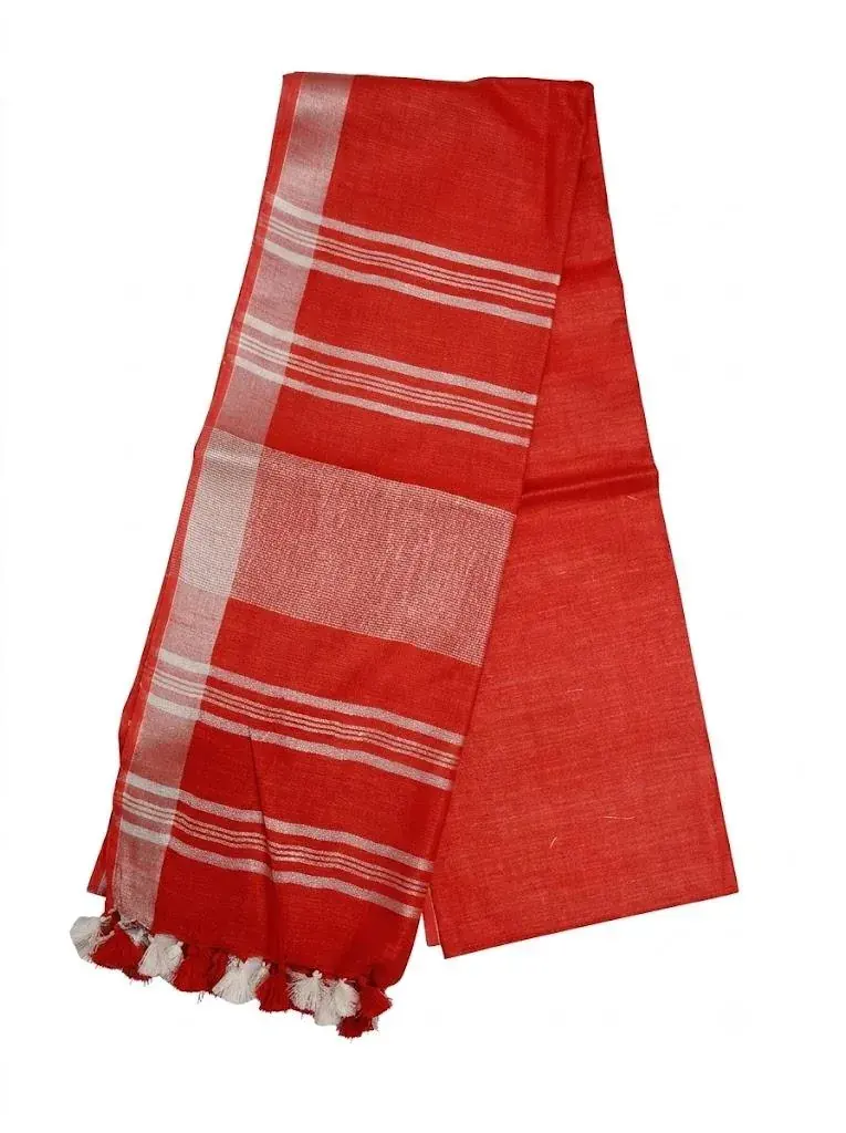 Plain Red Mul Cotton Saree