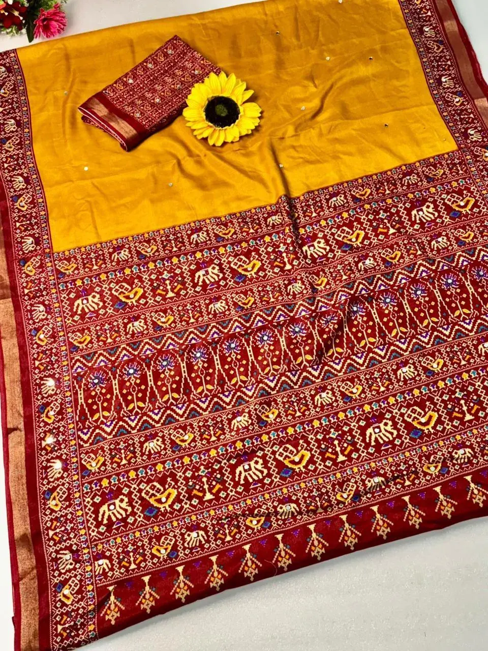 Yellow Cotton Viscose Patola Saree