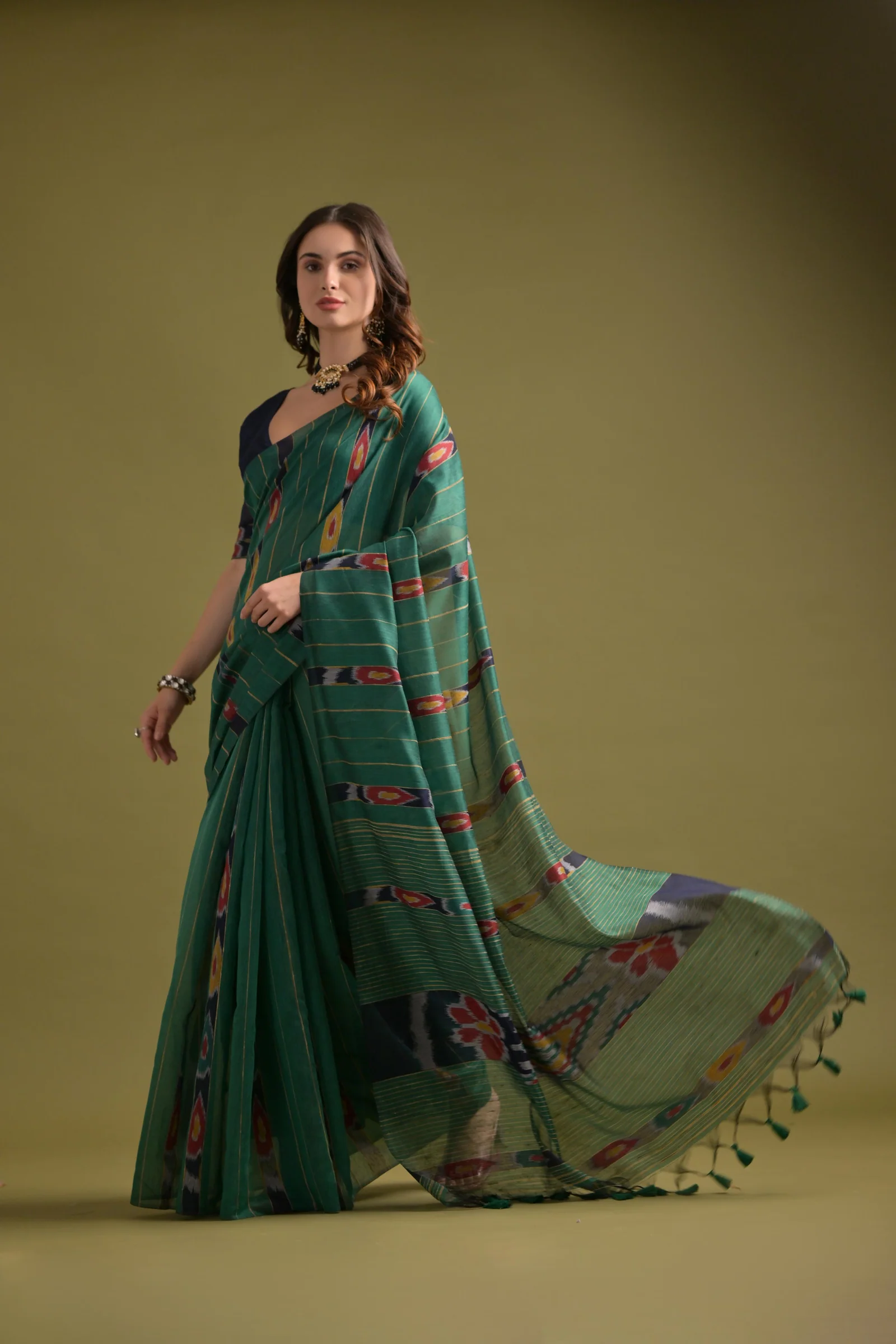 Cotton Silk Soft Ikkat Cotton Woven Saree