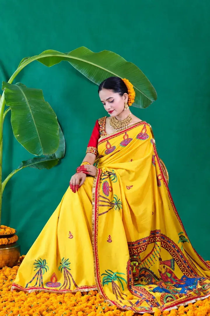 Chhath Puja Special Handpainted Saree