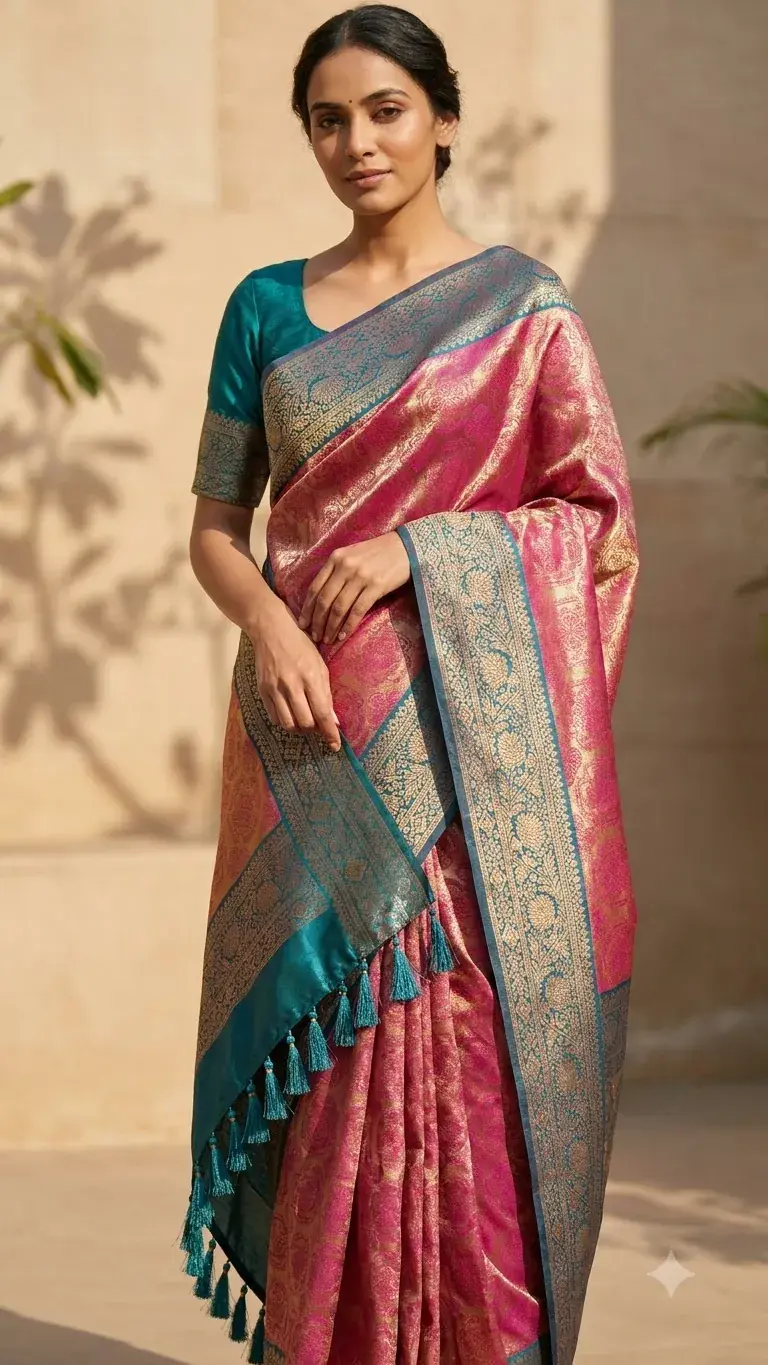 Pink Kanjeevaram Saree with Tassels