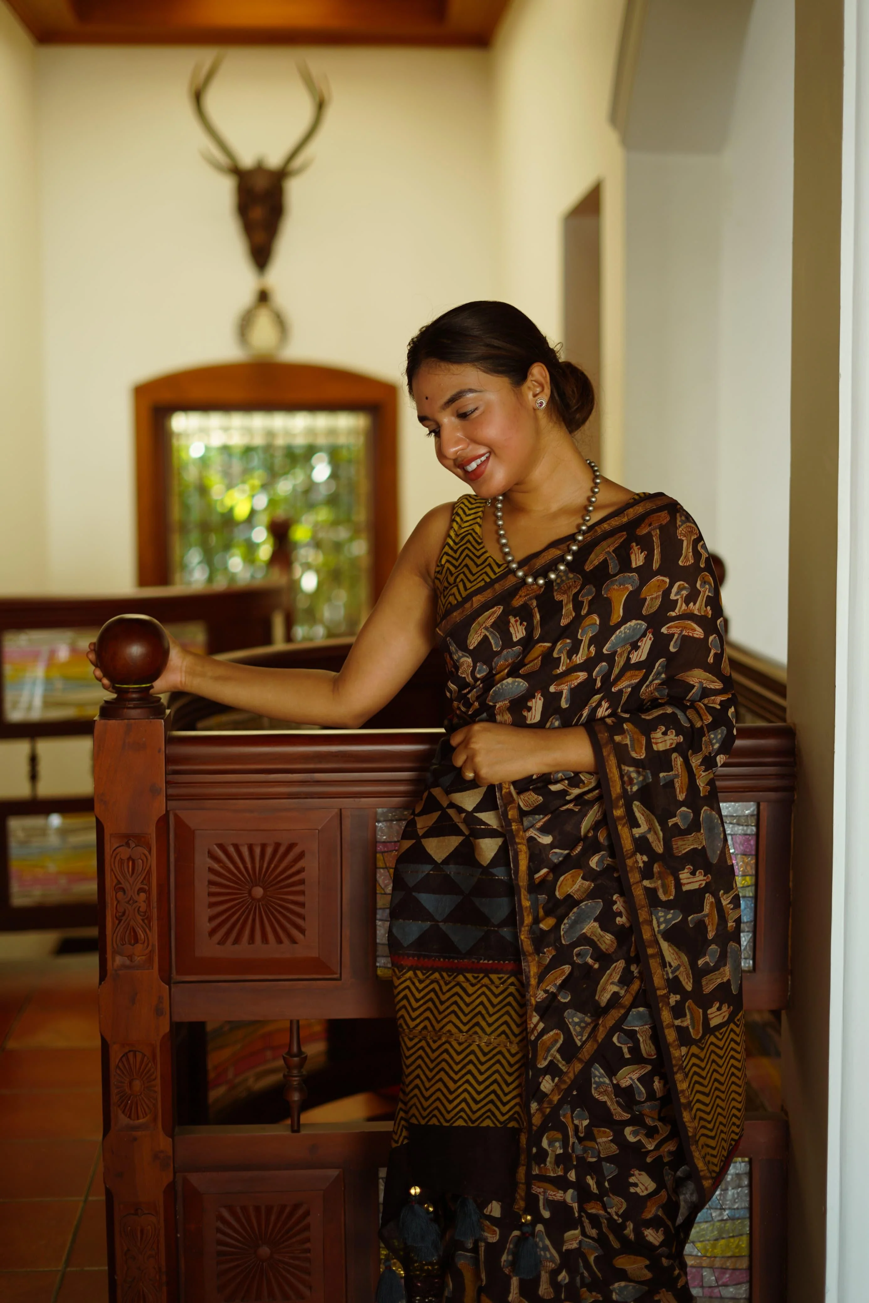 Conversational Mushroom Printed Chanderi Saree