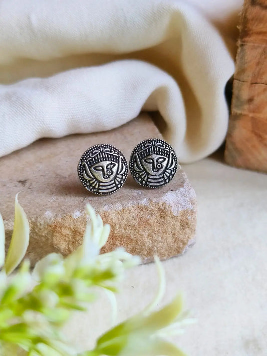 Devi carved oxidised studs