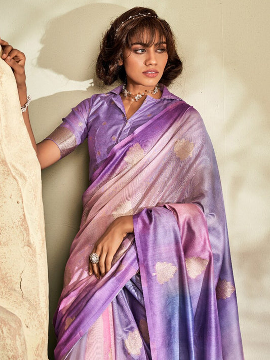 Ombre Khadi Silk Saree - Purple