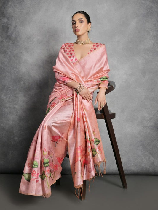 Pichwai Print Tussar Silk Saree