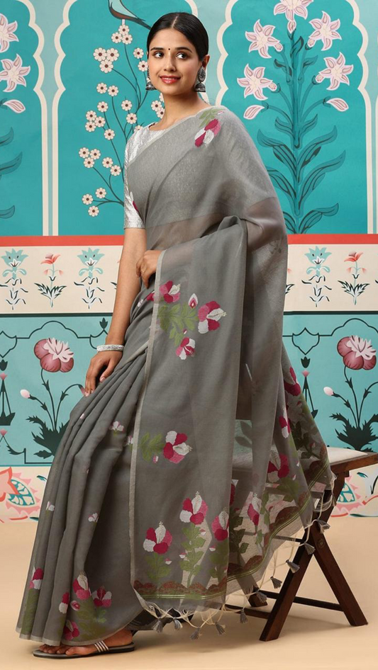 Woven Floral Mulmul Cotton Saree
