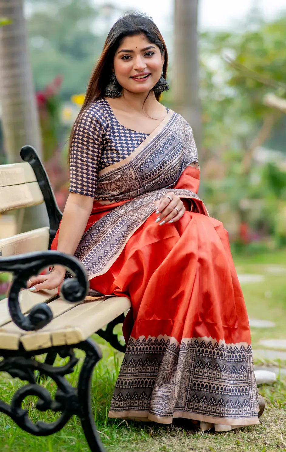 Madhubani Print Tussar Silk Saree