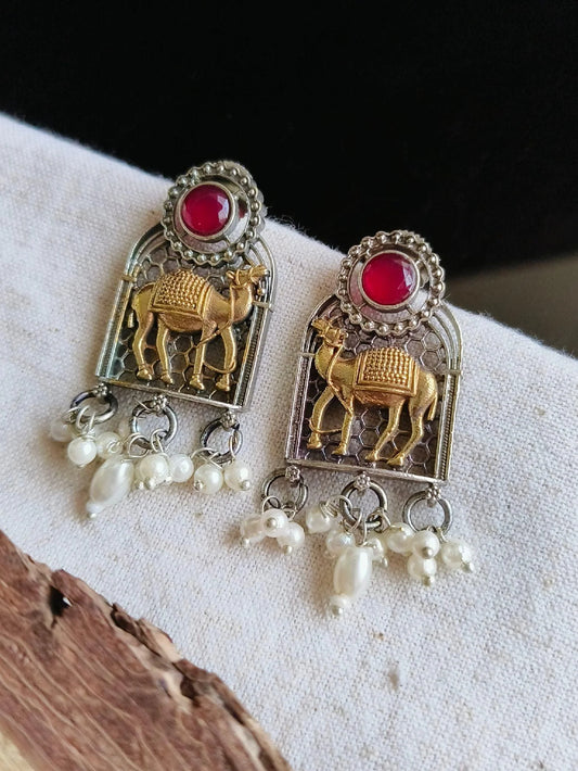Camel Design Oxidised Stud Earrings