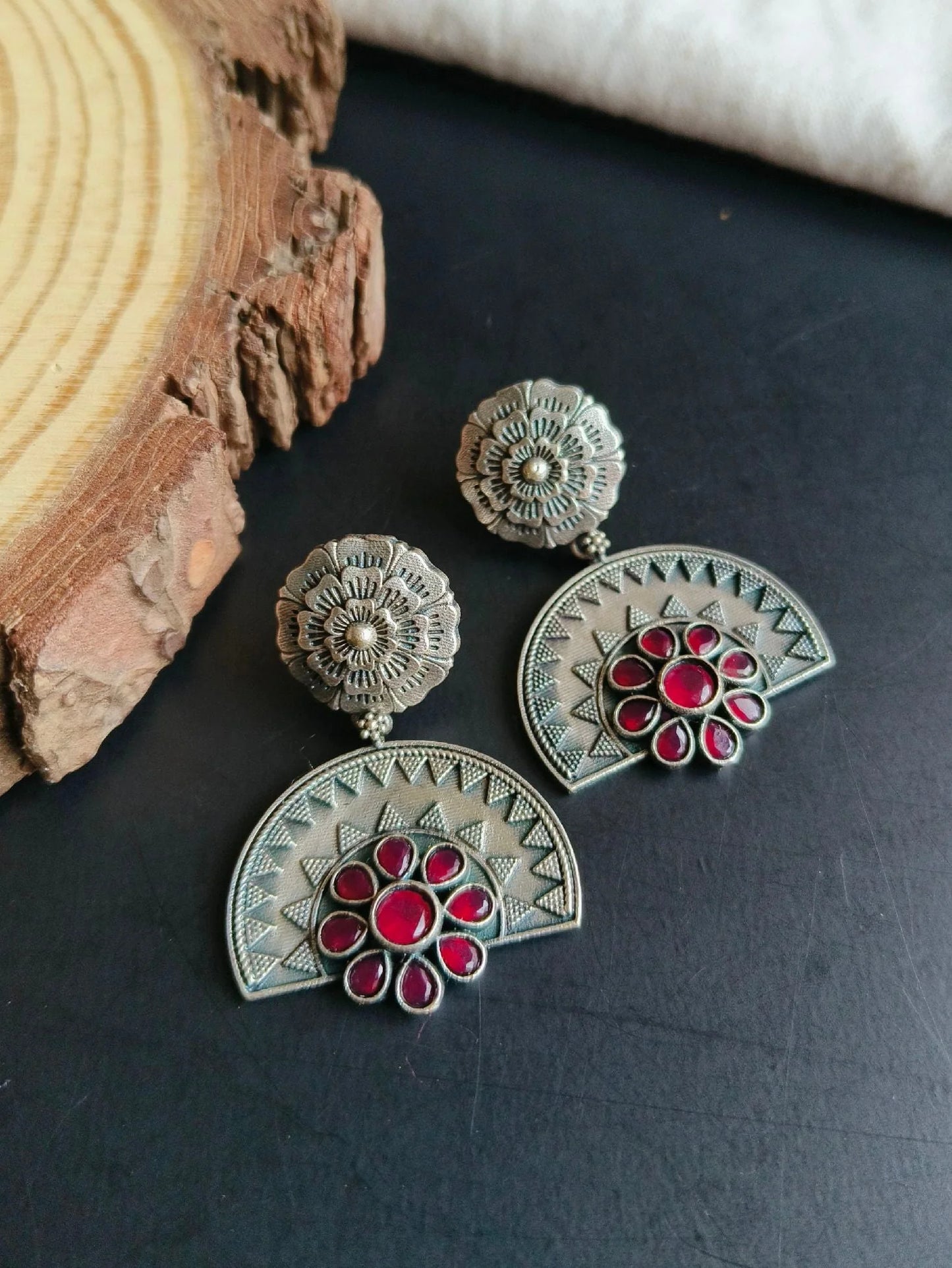 Flower Oxidized Dangler Earrings