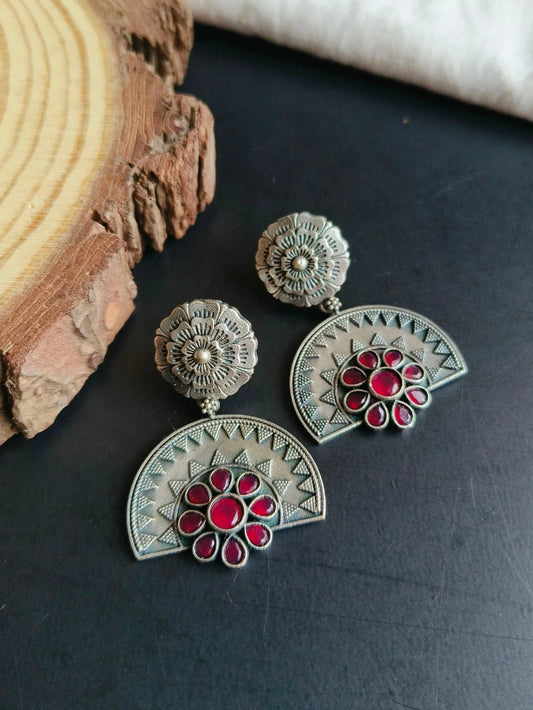 Flower Oxidized Dangler Earrings