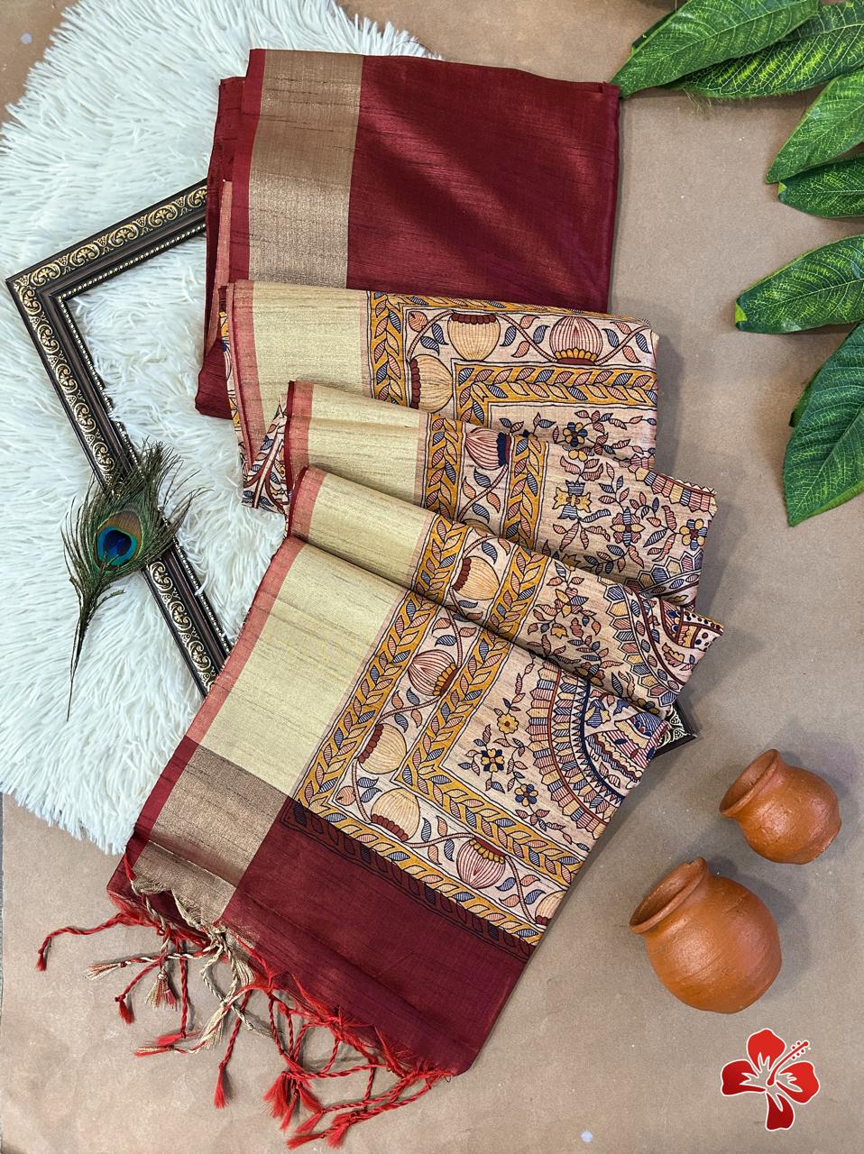Madhubani Print Tussar Silk Saree