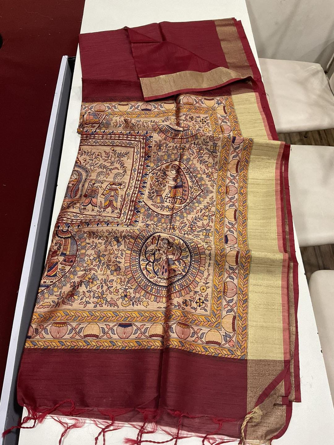 Madhubani Print Tussar Silk Saree