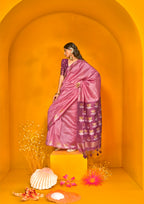 Pink Handloom Tussar Silk Saree