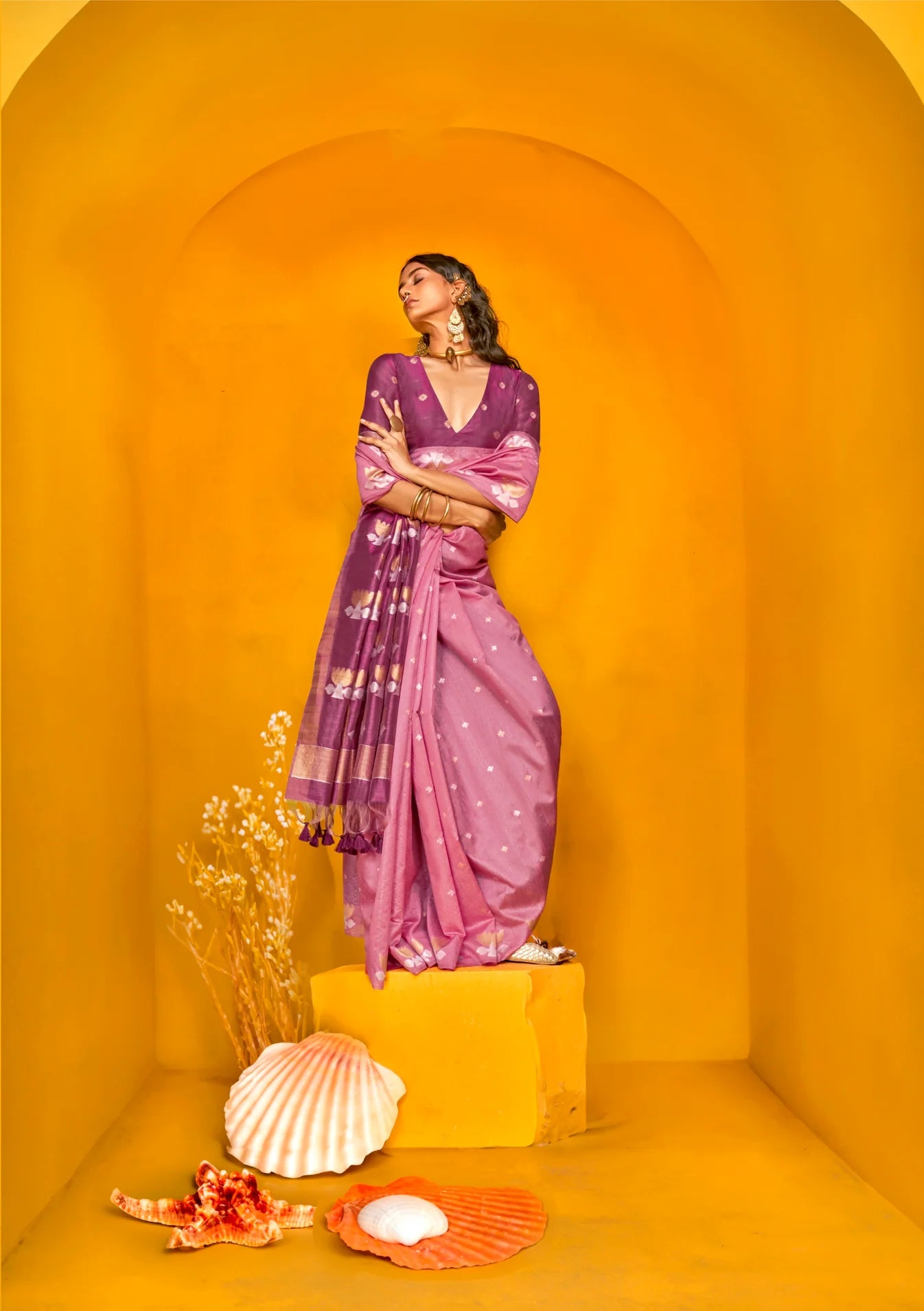 Pink Handloom Tussar Silk Saree