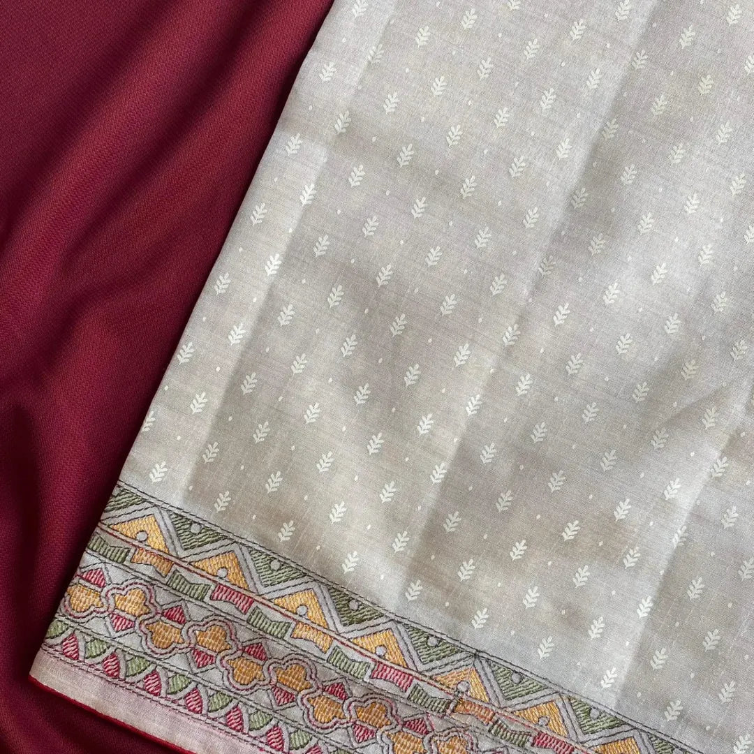 Embroidered Madhubani Pure Tussar Saree
