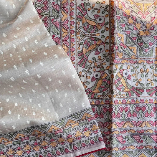 Embroidered Madhubani Pure Tussar Saree
