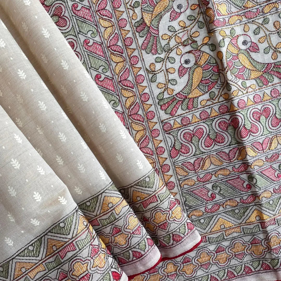 Embroidered Madhubani Pure Tussar Saree