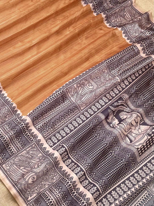Madhubani Print Tussar Silk Saree