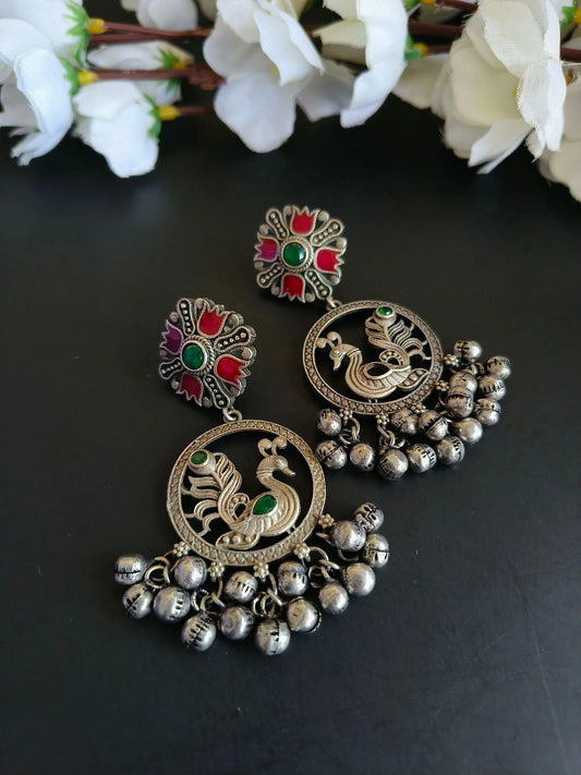 Pecock Enamel with Ghungroo Earring
