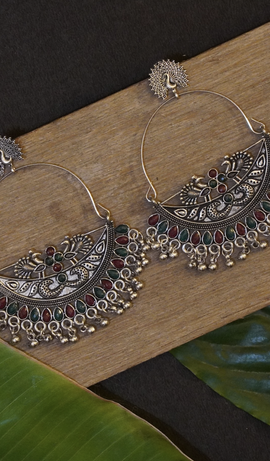 Peacock with ghungroo meenakari big jhumka