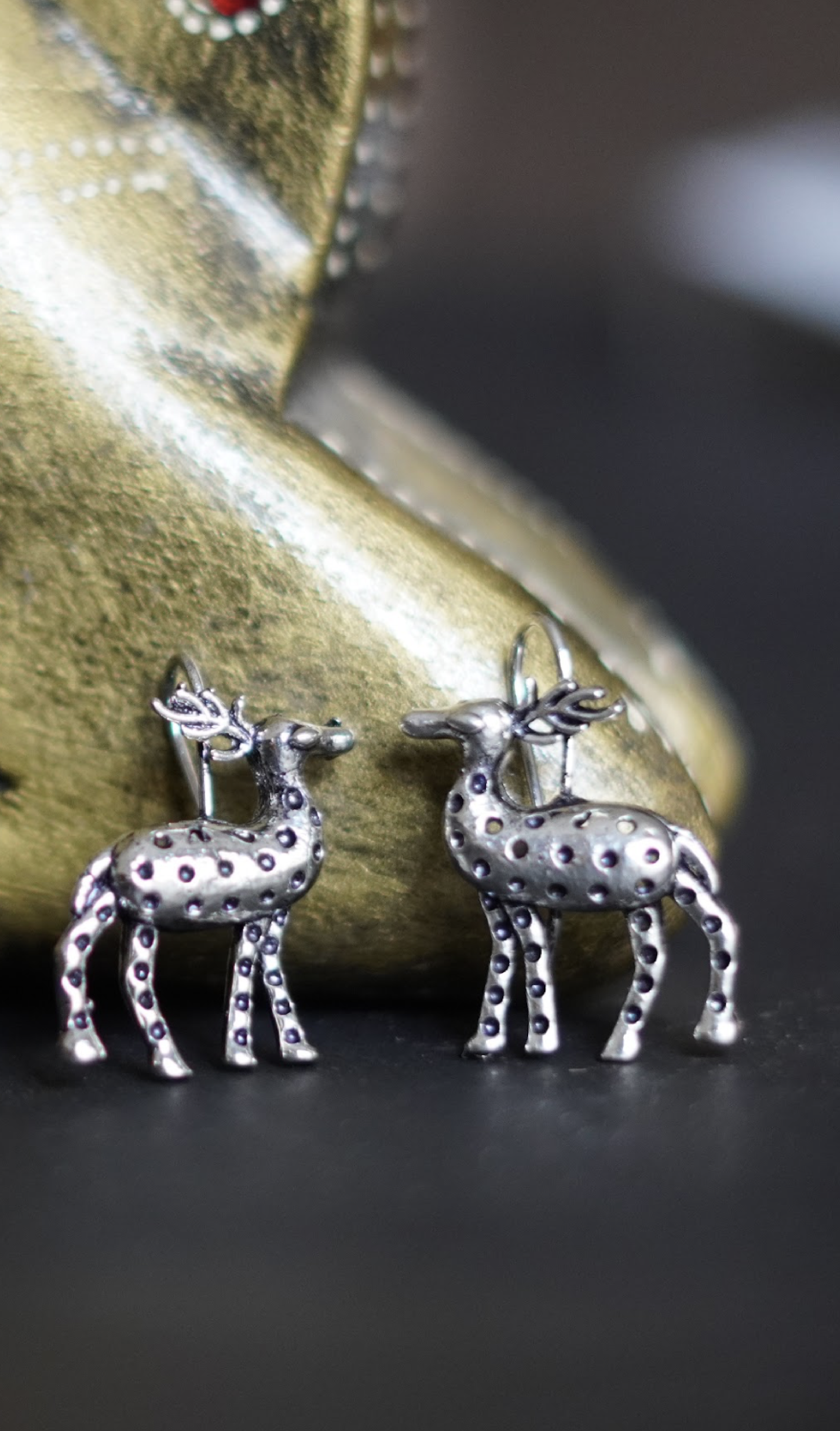 German silver intricate deer earrings