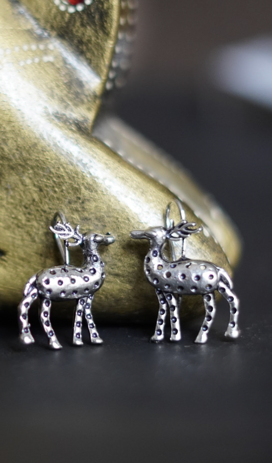 German silver intricate deer earrings