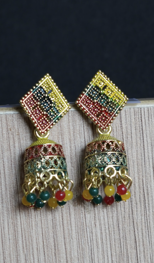 Multicolour golden small jhumka