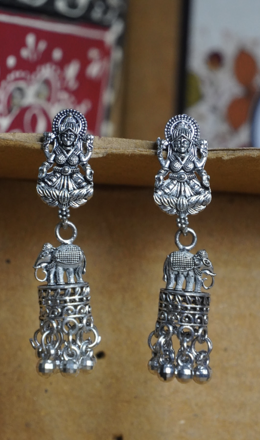Devi motif with ghungroo long jhumka earrings