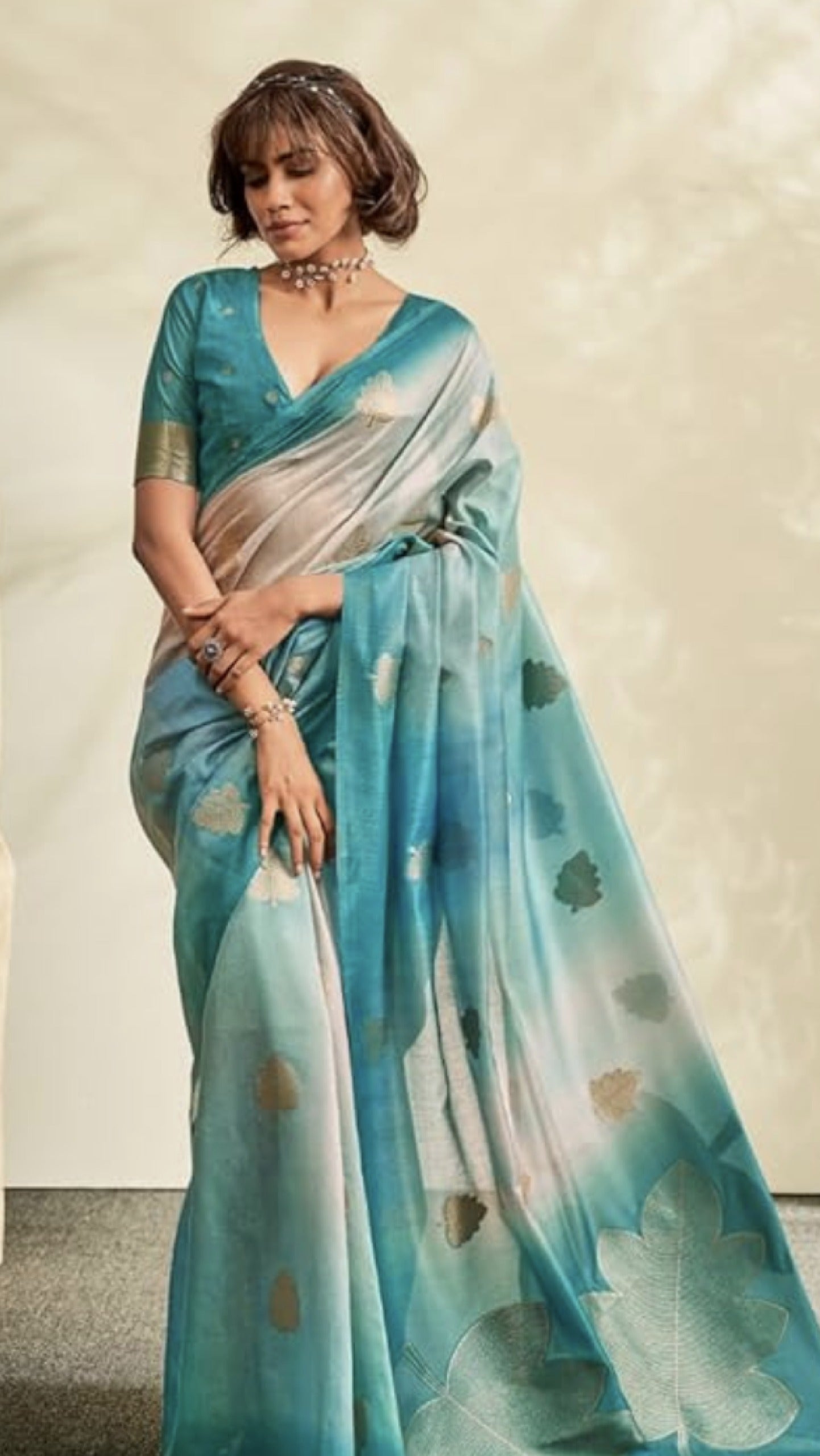 Ombre Khadi Silk Saree - Blue