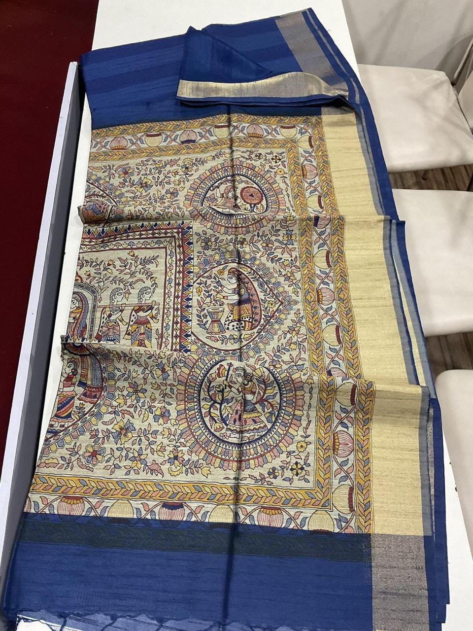 Madhubani Print Tussar Silk Saree