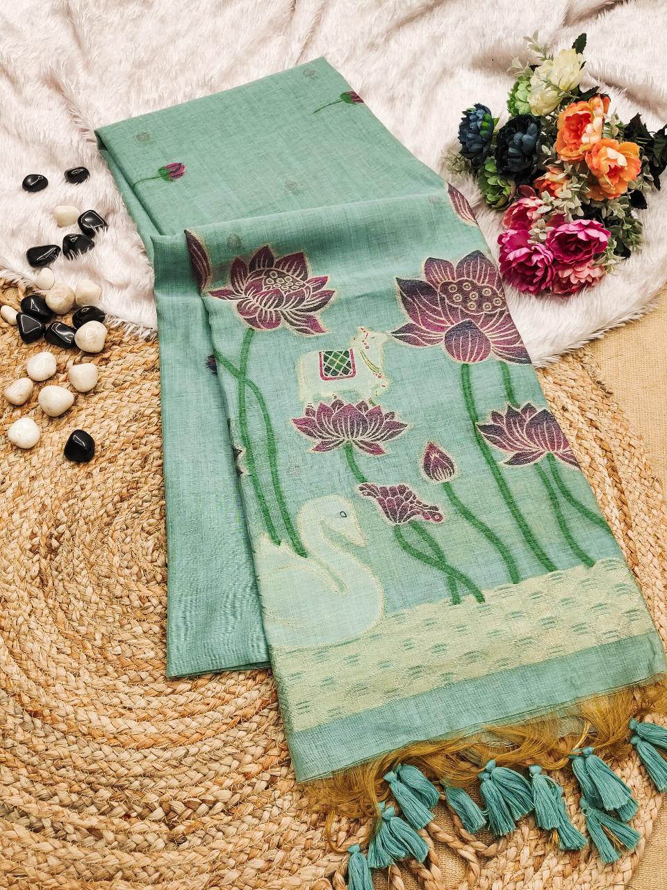 Pichwai motif Handloom Cotton Saree