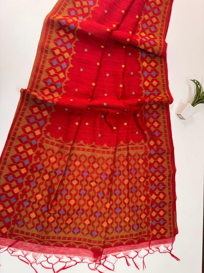 Jamdani Jute Linen Saree