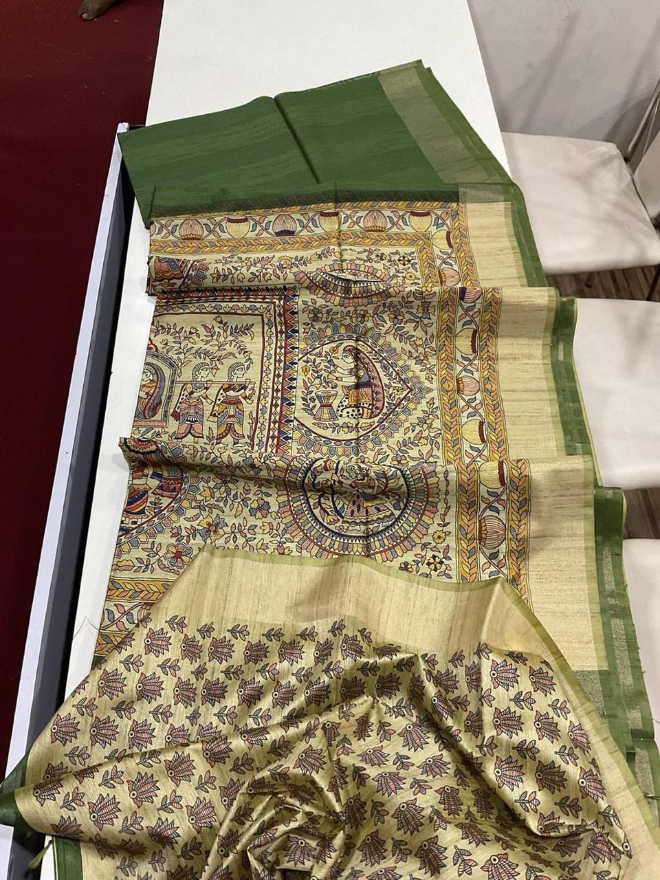 Madhubani Print Tussar Silk Saree