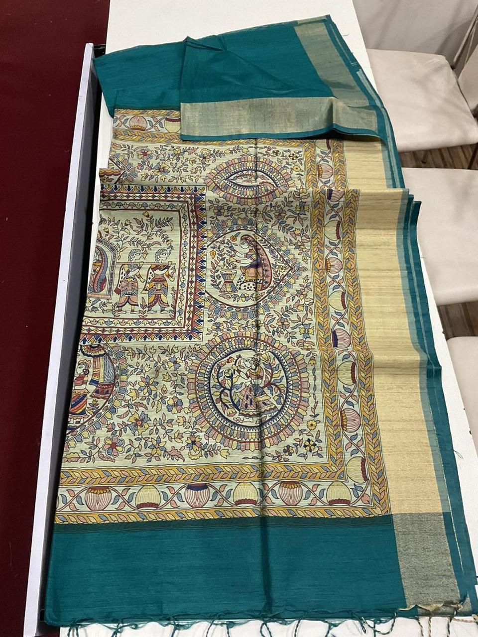 Madhubani Print Tussar Silk Saree